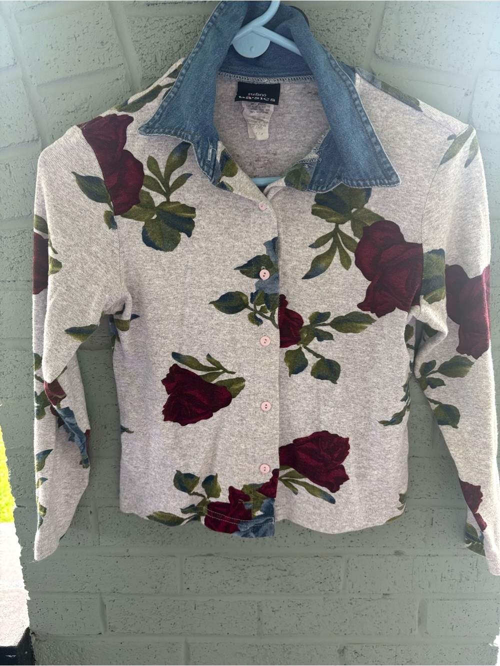 Vintage Stefano Basics Floral Button-Up top with Denim Collar-Size Small